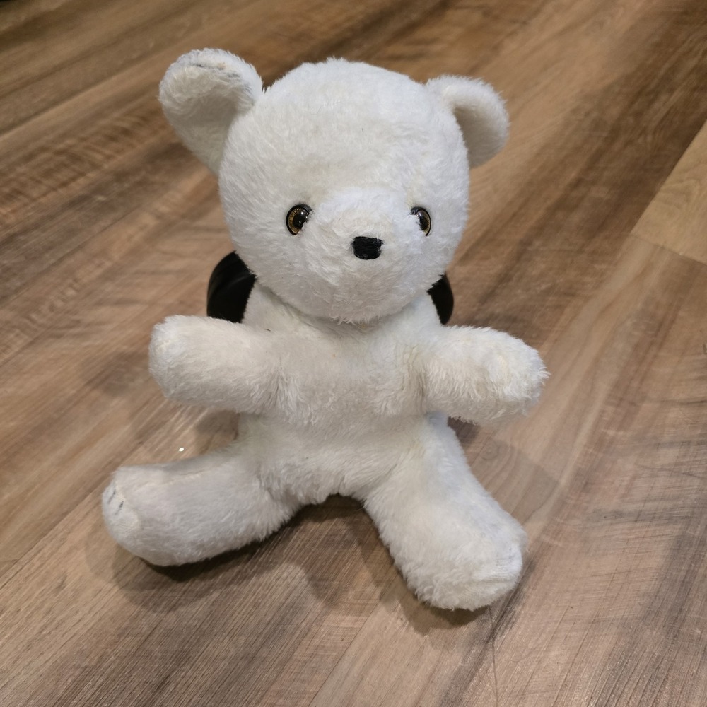 Musical Teddy Bear Small Plush Kids White Vintage Wind Up Music Box
